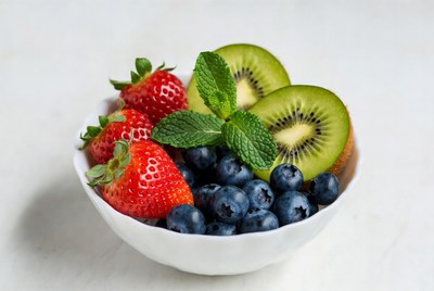 Strawberries Blueberries Kiwi Mint Bowl