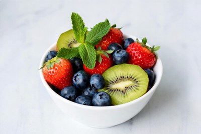 Strawberries Blueberries Kiwi Mint Bowl