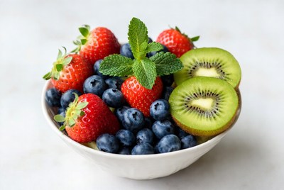 Strawberries Blueberries Kiwi Mint Bowl