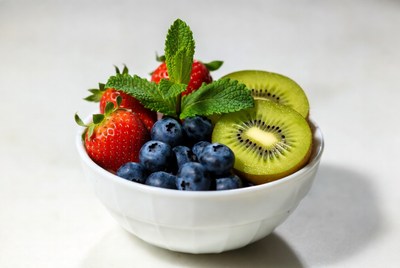 Strawberries Blueberries Kiwi Mint Bowl