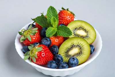 Strawberries Blueberries Kiwi in Bowl