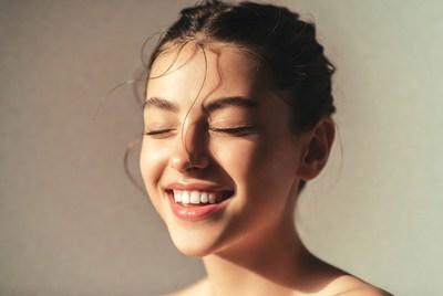 Smiling woman with eyes closed