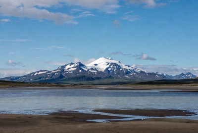 Snowy Mountain Range by Calm Lake