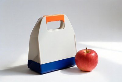 White lunch box with red apple