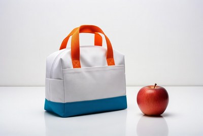 White lunch bag with red apple