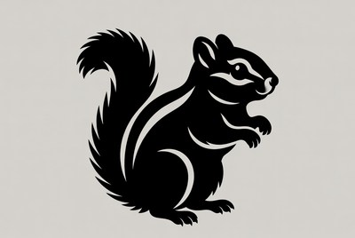 Black Silhouette of Cute Squirrel