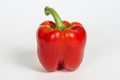 Red bell pepper with green stem