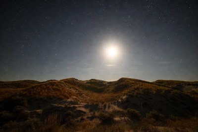Moon over Sandy Dunes at Night