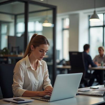 Woman working on laptop in office