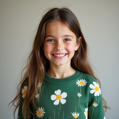 Smiling girl in daisy sweater