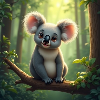 Cute baby koala on tree branch