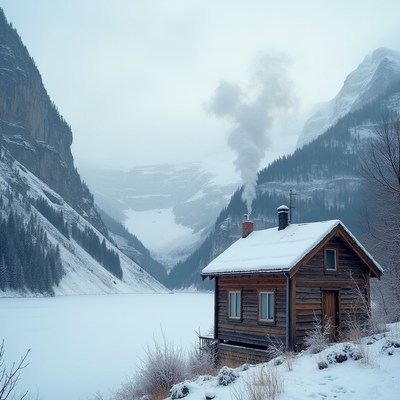 Cozy Wooden Cabin by Frozen Lake