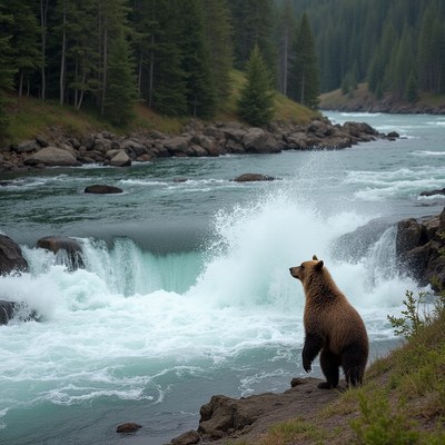 Grizzly bear at rushing river