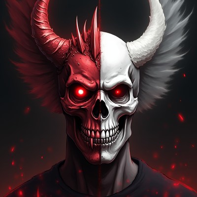 Split Red Black Demon Angel Skull