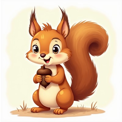 Cute squirrel holding acorn