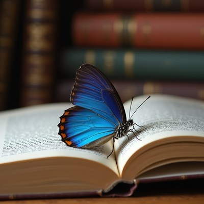 Blue butterfly on open book