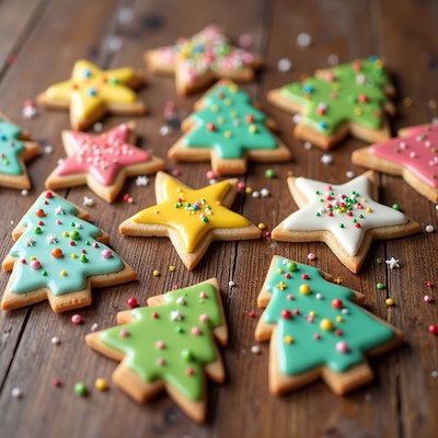 Colorful Christmas Star Tree Cookies