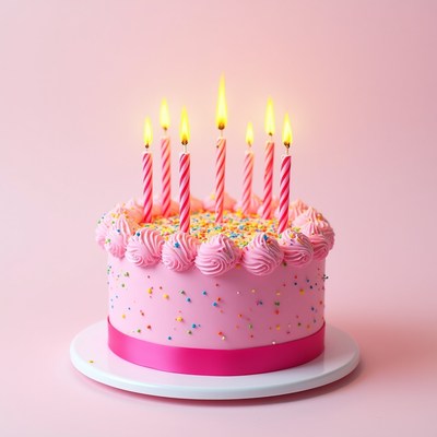 Pink birthday cake with candles
