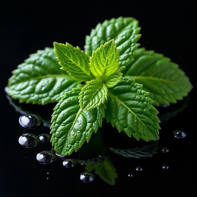 Fresh Mint Leaves with Water Droplets