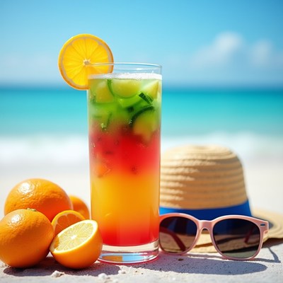 Tropical Layered Cocktail on Beach