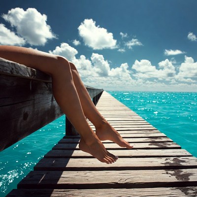 Woman's Bare Feet on Beach Pier