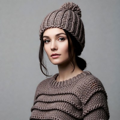 Woman wearing knit beanie sweater