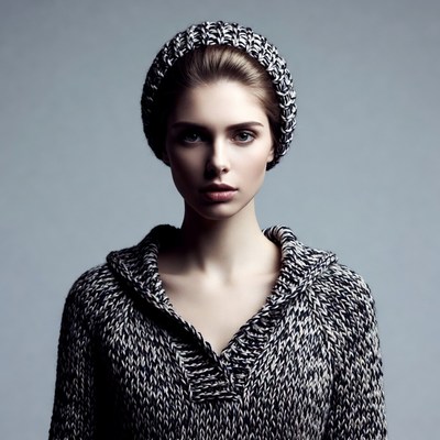 Woman in knitted beanie and hoodie