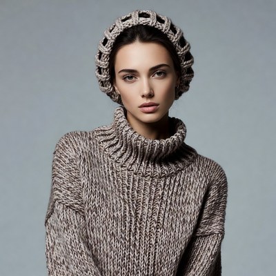 Woman in knitted hat and turtleneck