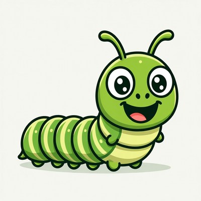 Cute cartoon green caterpillar smiling
