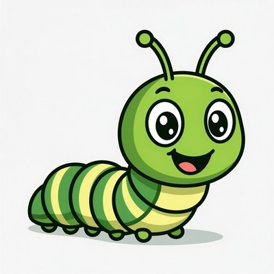Cute green cartoon caterpillar