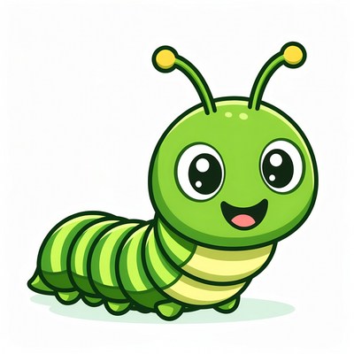 Cute green cartoon caterpillar smiling
