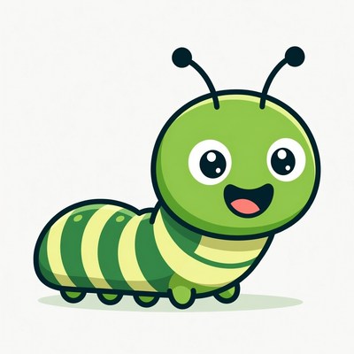 Cute green cartoon caterpillar smiling
