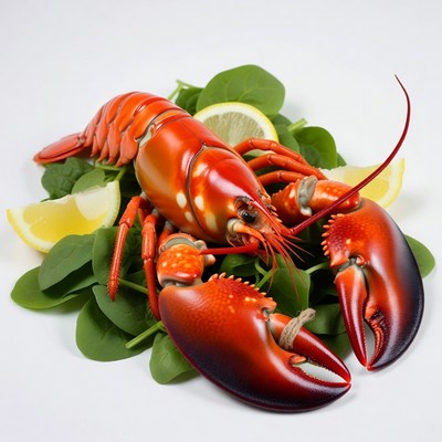 Red Lobster on Lemon Spinach Leaves