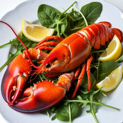Lobster on spinach with lemon
