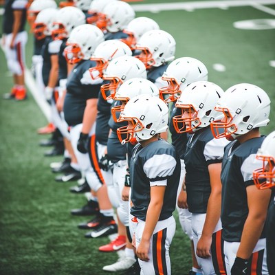 Football team lined up on field