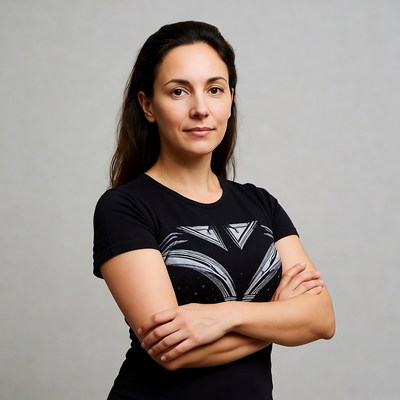 Woman with arms crossed wearing graphic t-shirt