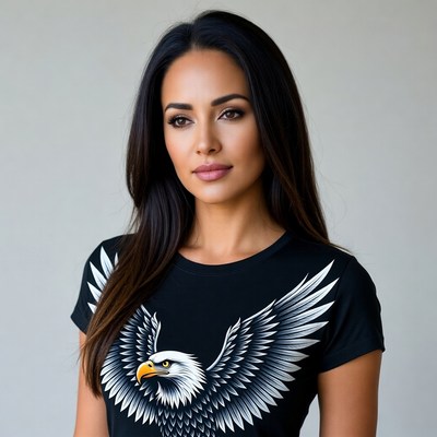 Woman wearing eagle t-shirt