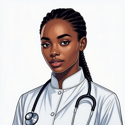 African-American woman doctor with stethoscope