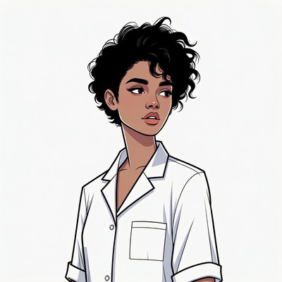 Curly-haired Black woman in white shirt