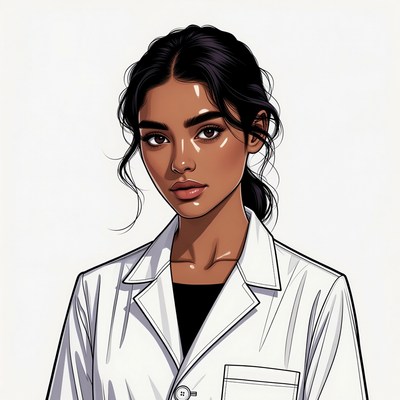 Beautiful Asian woman in white lab coat