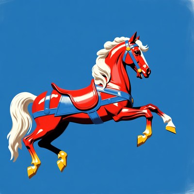 Red Carousel Horse Jumping