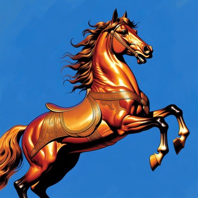 Golden Horse Leaping with Saddle