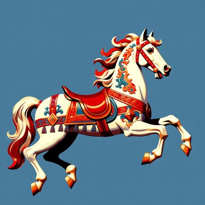 White carousel horse galloping