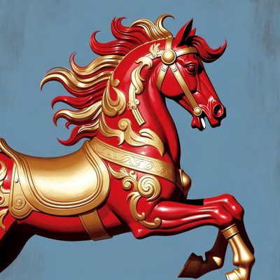 Red Carousel Horse Galloping