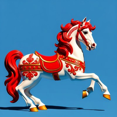 Red Carousel Horse on Blue Background