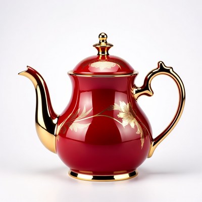 Red gold teapot with floral design