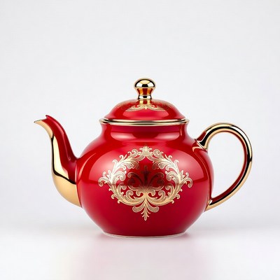 Red Teapot with Gold Ornate Design
