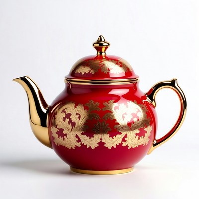 Red Gold Teapot Isolated Background