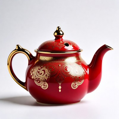 Red gold teapot with ornate designs