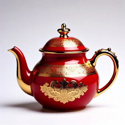 Red ornate teapot with gold accents